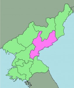 imageColor map of North Korea, Hamgyoung is highlited pink.